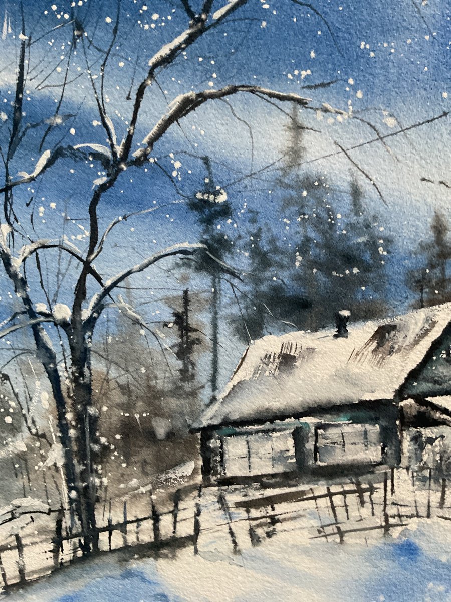 Illustrative Landscape Watercolour By Natalia Butenko, 15 X 11", Winter In The Hinterland, Watercolour, Original Artwork