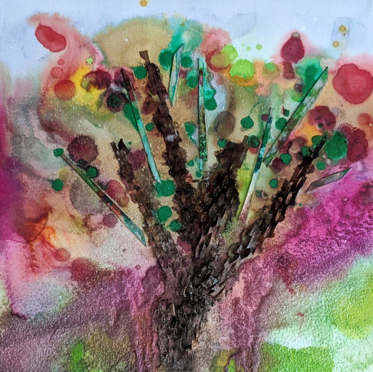 Abstract Landscape Painting By Shelli Finch, 12 X 12", The Tree, Original Artwork