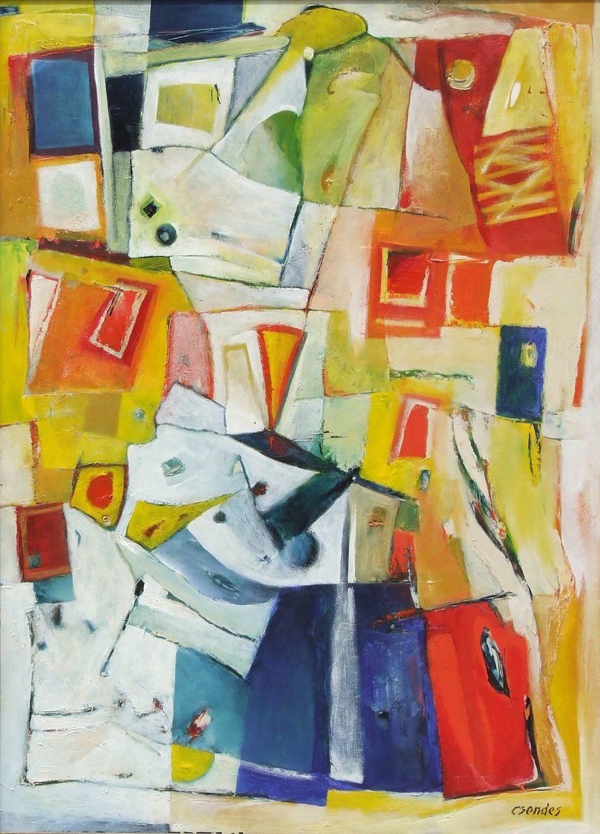 Abstract Oil Painting By Csaba Csendes, 26 X 37, Seeker, Original Artwork