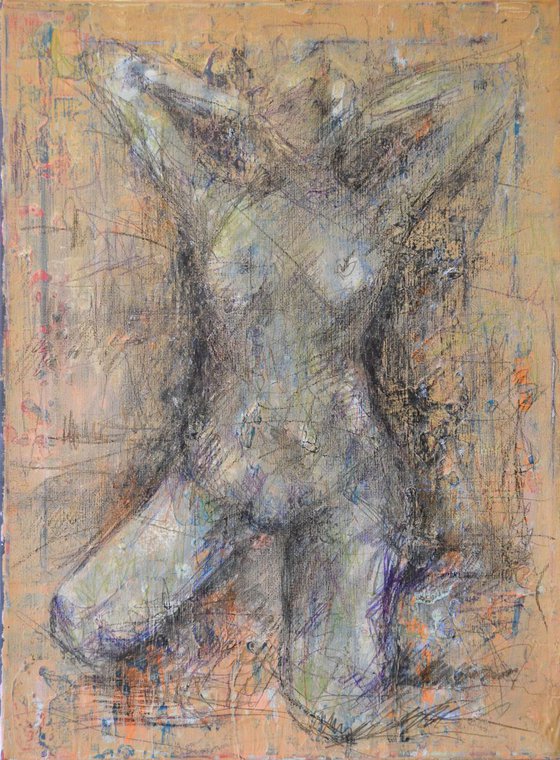 Nude Pose - Original Acrylic Painting Art on Canvas Ready To Hang