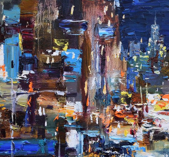 Night City Street - Original urban landscape painting