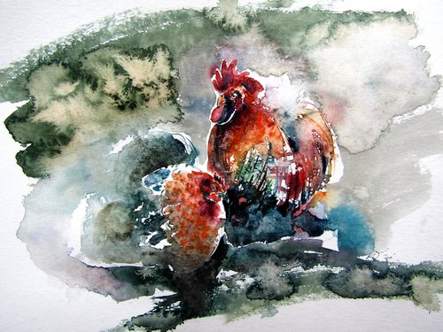 Hen and rooster by Kovács Anna Brigitta