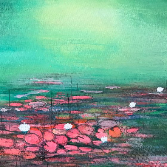 Water Lilies !! Abstract Atmospheric Painting !! Journey to Destination !! Ready to hang !!