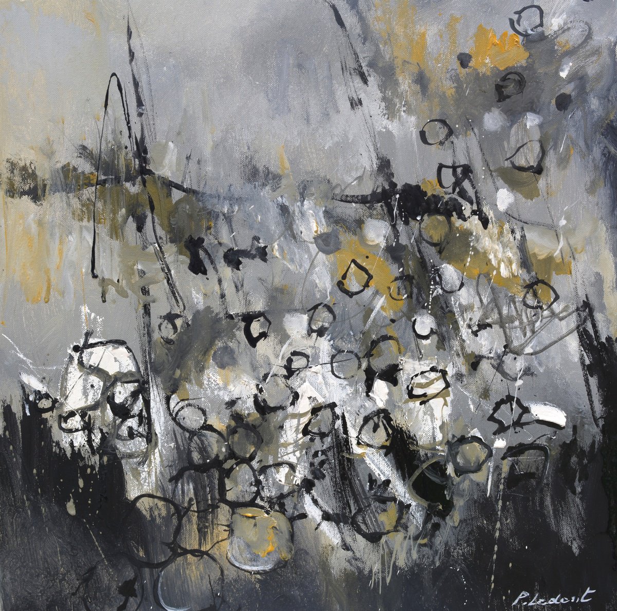 Abstract Oil Painting By Pol Henry Ledent, 20 X 20", Soul On The Departure, Original Artwork