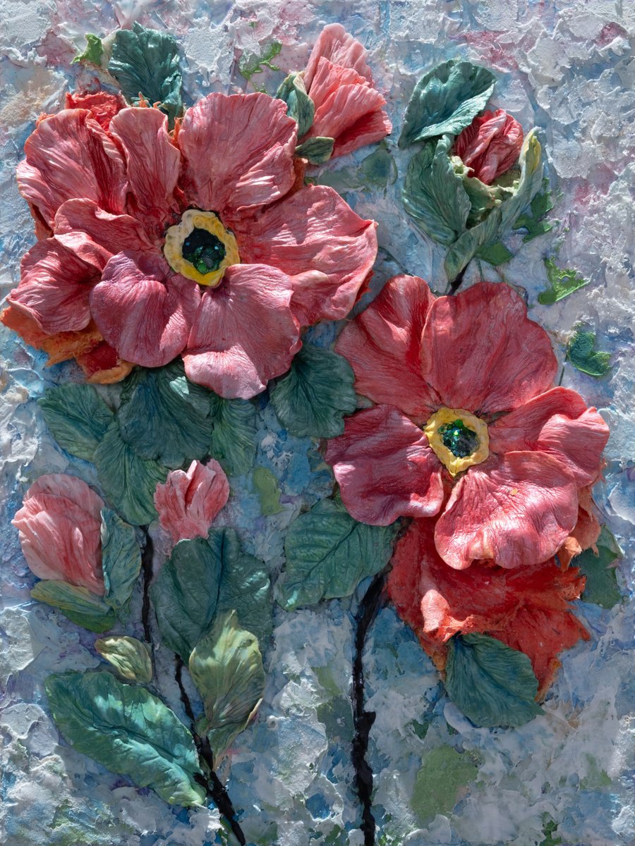 Expressive Painting , Coral Bloom Sculptural Floral Relief By Lena Owens At Olena Art, 9 X 12, Artwork For Sale On Artfinder