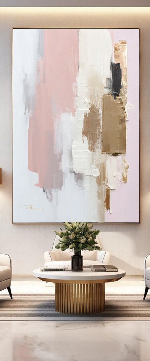 Pastel Pink and Gold Abstract by Indie Ru