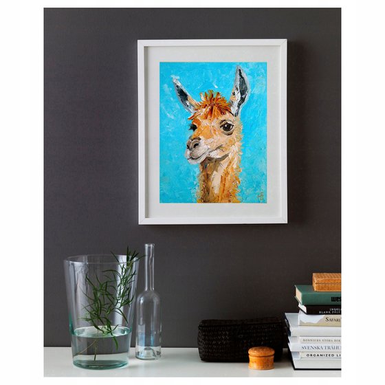 Llama Painting Alpaca Original Art Animal Wall Art Pet Portrait Artwork Oil Impasto Painting