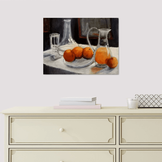 Still life with Glassware and Oranges