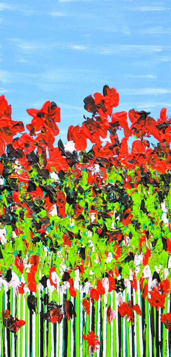 Impressionistic Botanical Acrylic Painting By Daniel Urbani?k, 12 X 24, Meadow In Summer, Original Artwork