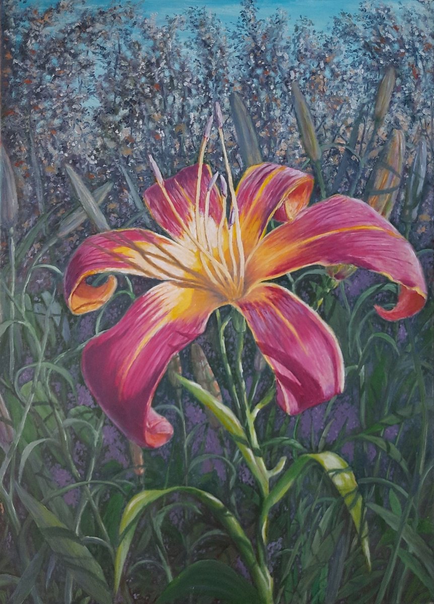 Photorealistic Botanical Oil Painting By John Howes, 20 X 28, Common Lily, Original Artwork