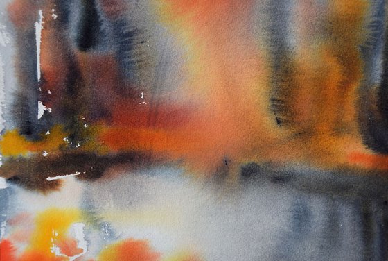 Watercolor painting Abstract landscape Autumn melody