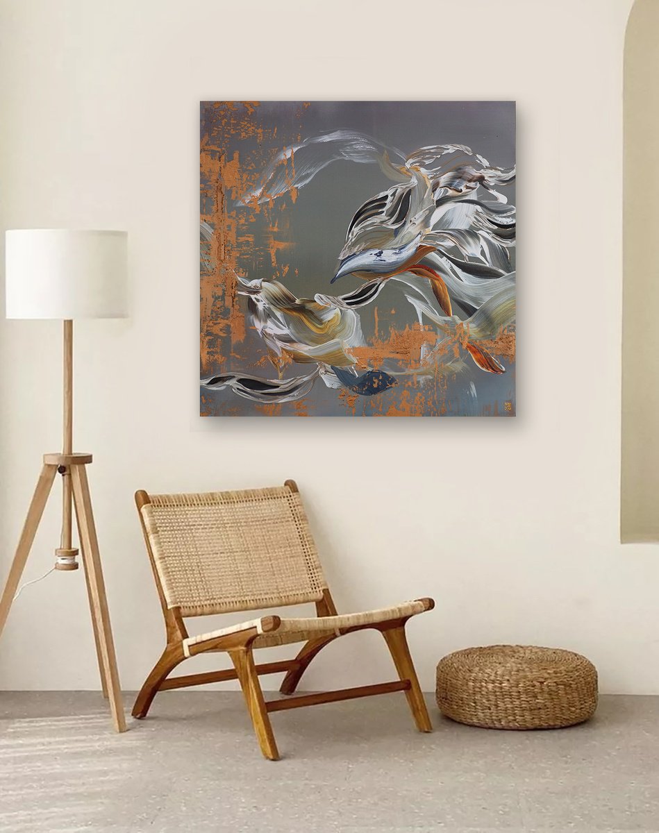 Abstract Acrylic Painting By Novi Lim, 36 X 36", Miradors, Original Artwork