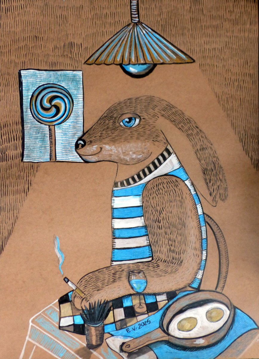 Surrealistic Animal Drawing By Elizabeth Vlasova, 20 X 28, Rabbit