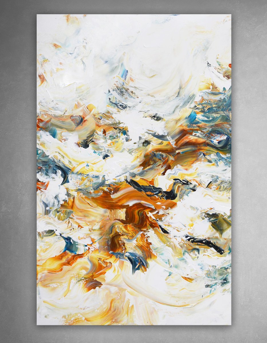 Abstract Acrylic Painting By Andrada Anghel, 30 X 48, Out Of The Blue Ii, Original Artwork