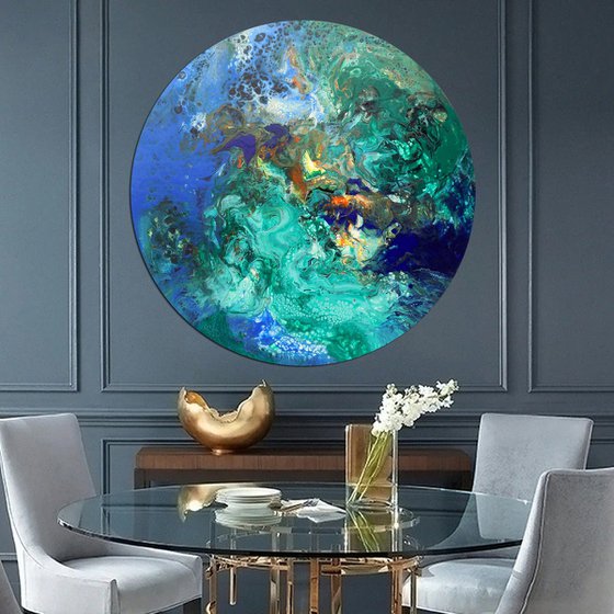 Large abstract round painting 80x80 cm - Peace