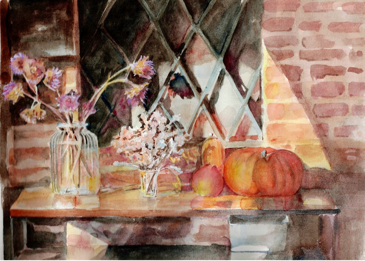 Impressionistic Watercolour , Fall Still Life By Bronwen Jones, 15 X 12, Artwork For Sale On Artfinder