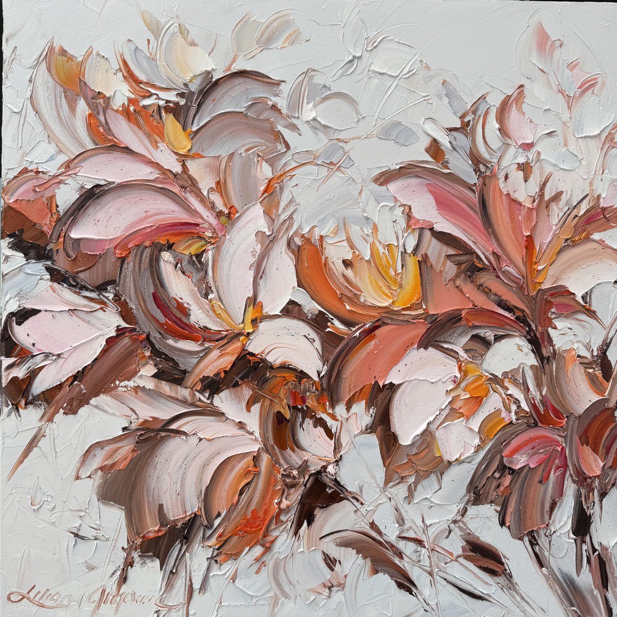 Impressionistic Botanical Oil Painting By Liliana Gigovic, 24 X 24", Spring Delight No 27, Original Artwork