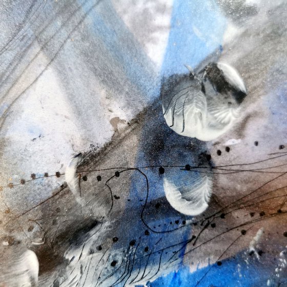 Framed Enigmatic Abstract Mindscape Spring Blue Flowers Signed KLOSKA