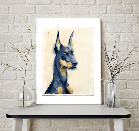 Doberman pinscher Dog portrait Watercolour by Olga Shefranov | Artfinder