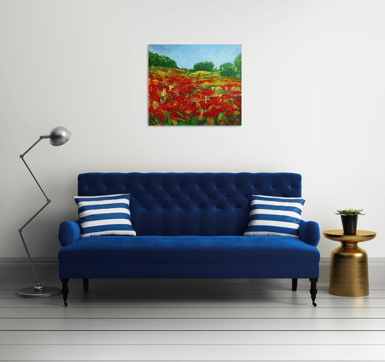 Poppies field... Flowering wildflowers... /  ORIGINAL ACRYLIC PAINTING