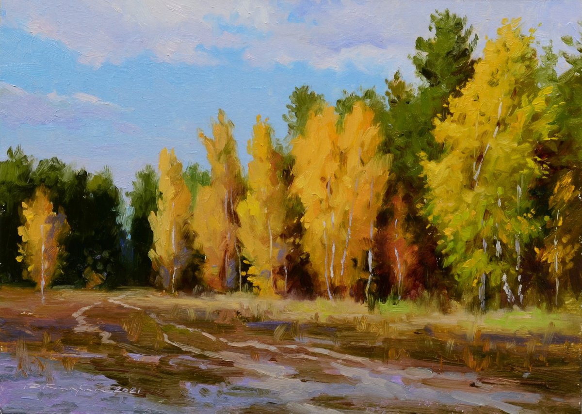 Impressionistic Landscape Oil Painting By Ruslan Kiprych, 12 X 9", Mushroom Trails, Original Artwork