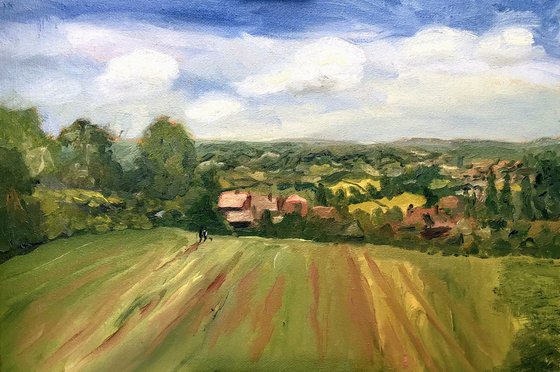 Across the fields in east Kent - an oil painting by Julian Lovegrove