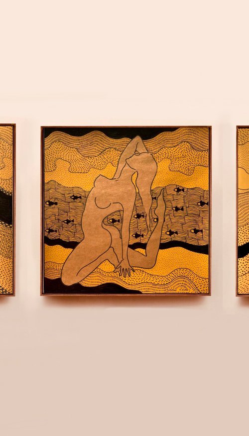 Yellow Ochre Drawings (Triptych) by Hiranya R