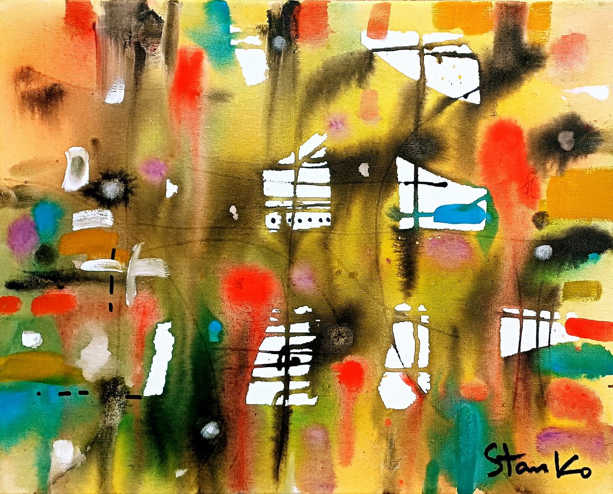 Abstract Acrylic Painting By Stanislav Bojankov, 20 X 16", Summer Rain-I, Original Artwork