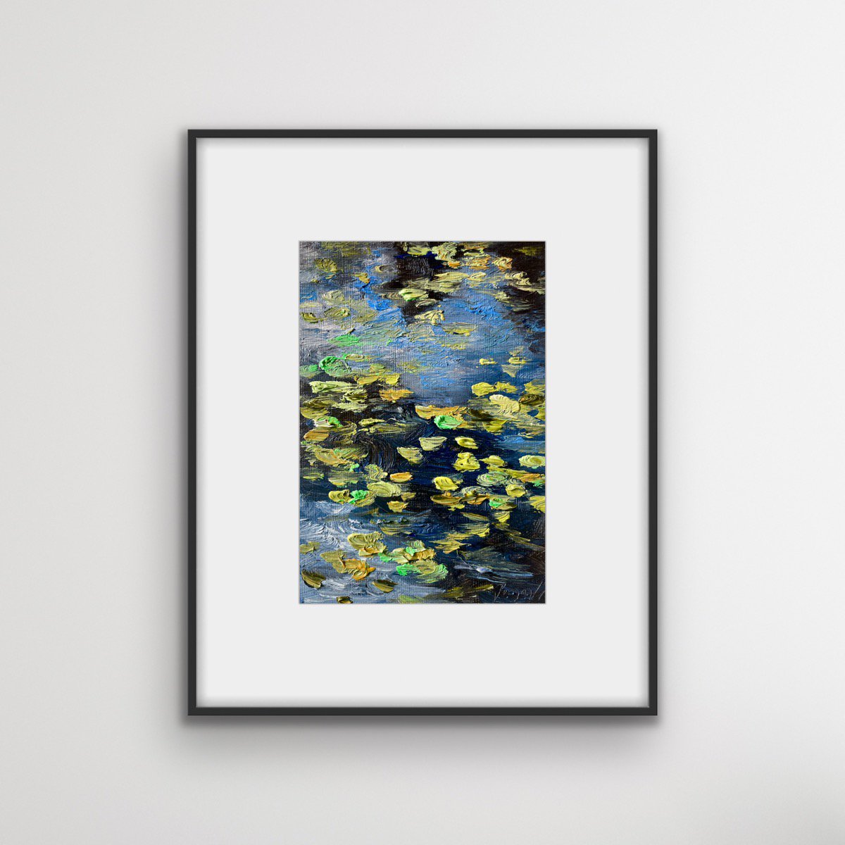 Impressionistic Abstract Oil Painting By Pooja Verma, 12 X 16", Depth Of Dusk - Waterlily Pond, Original Artwork