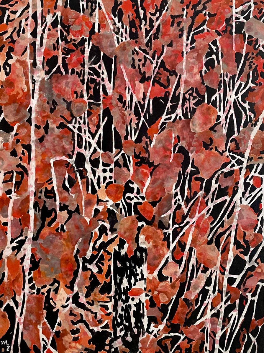 Organic Botanical Acrylic Painting By Maria Al Zoubi, 36 X 48", Autumn, Original Artwork