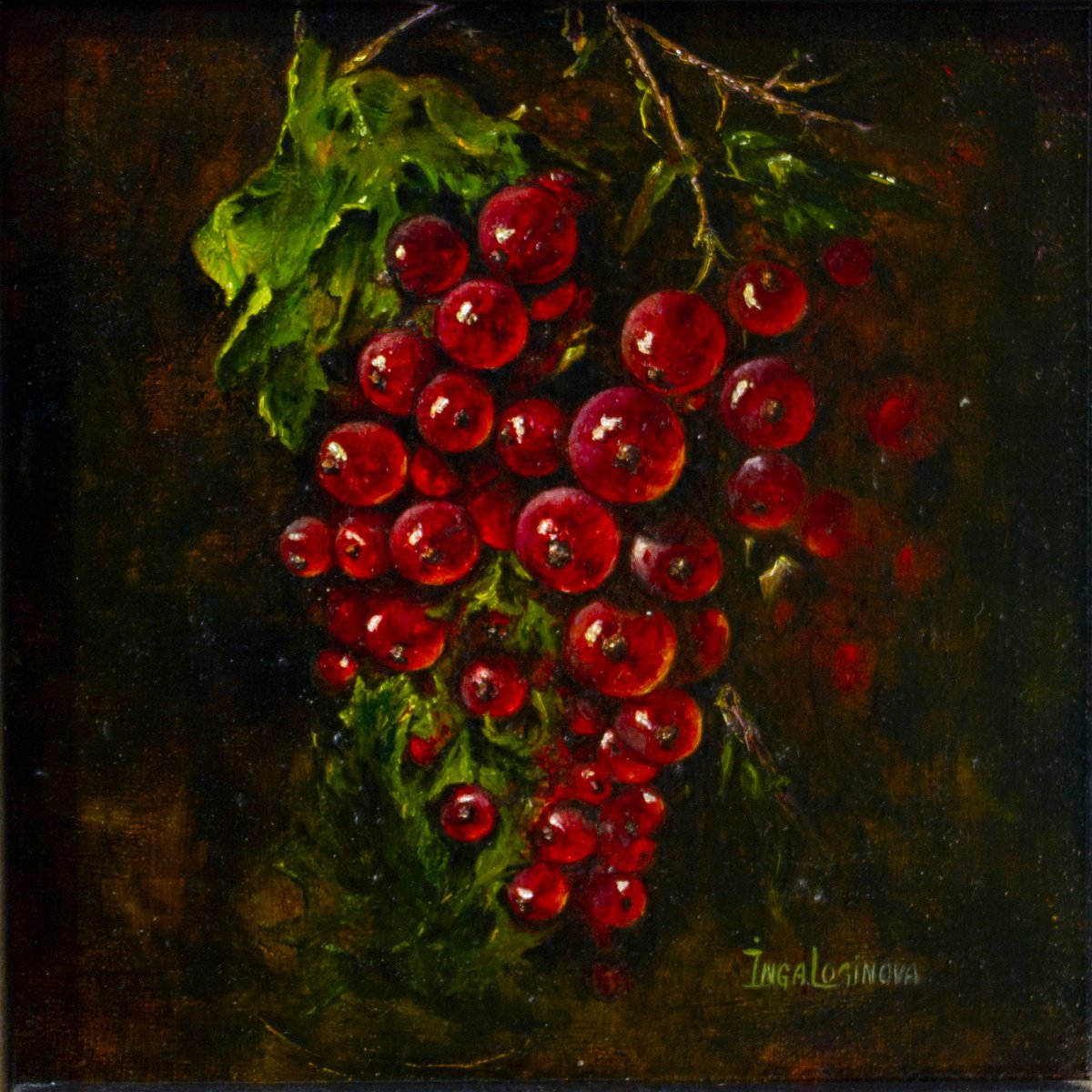 Photorealistic Botanical Oil Painting By Inga Loginova, 8 X 8, Red Currant, Original Artwork