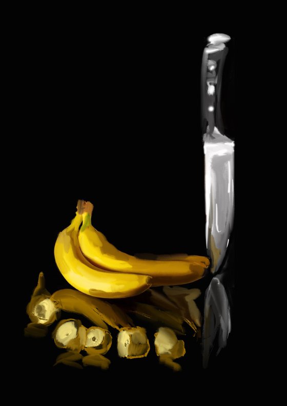 Bananas and knife still-life colection