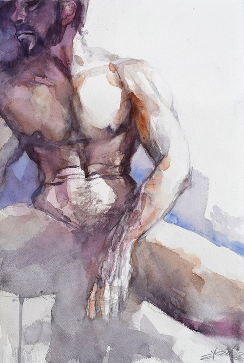 Male nude 7 by Goran Žigolić Watercolors