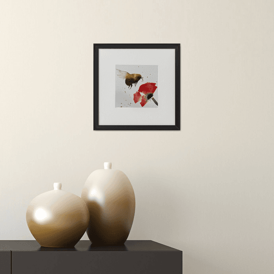 Bumble Bee Red Poppy framed