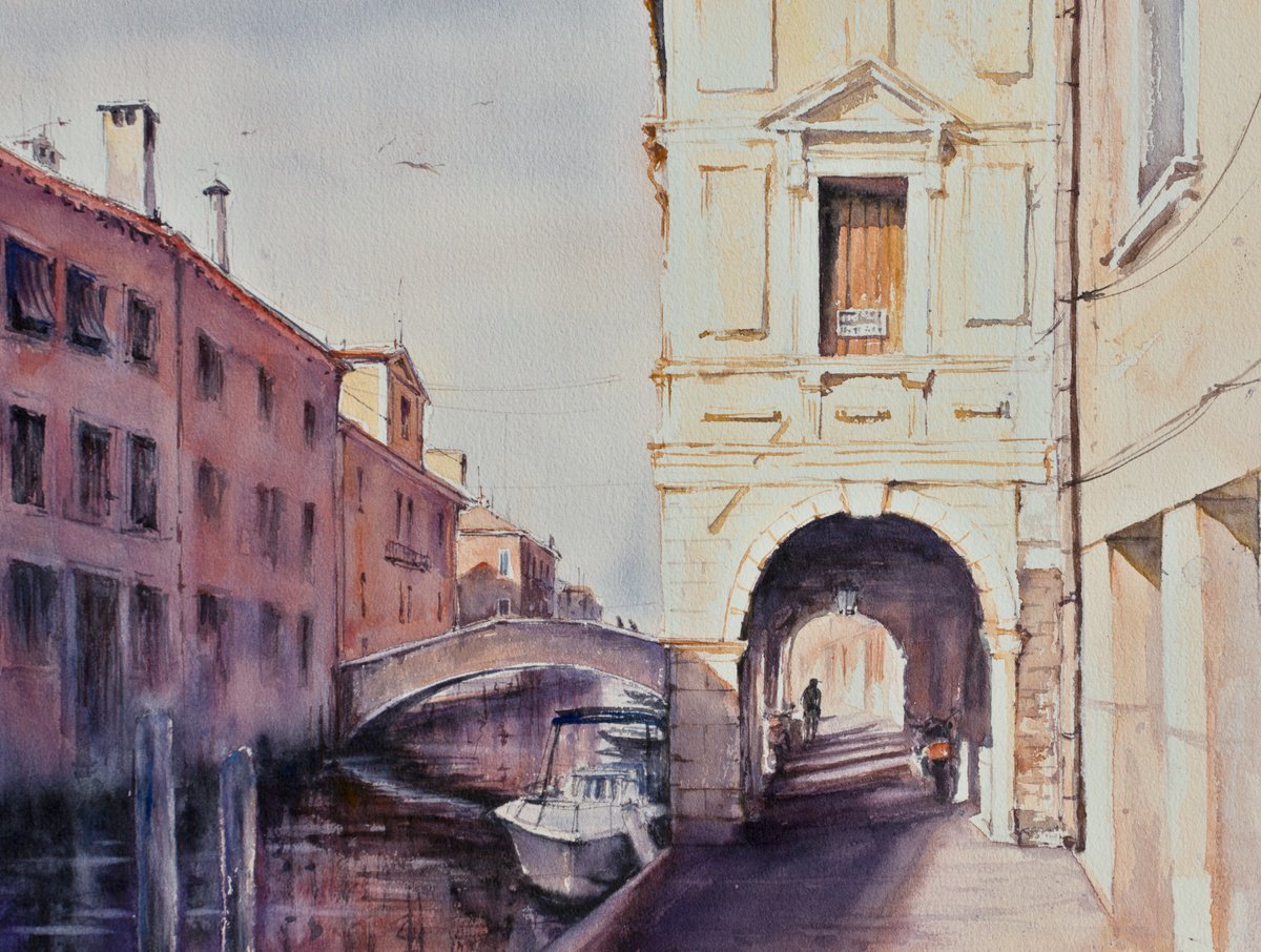 Impressionistic Cityscapes Watercolour By Eve Mazur, 16 X 12, Chioggia, Italy, Europe, Original Artwork