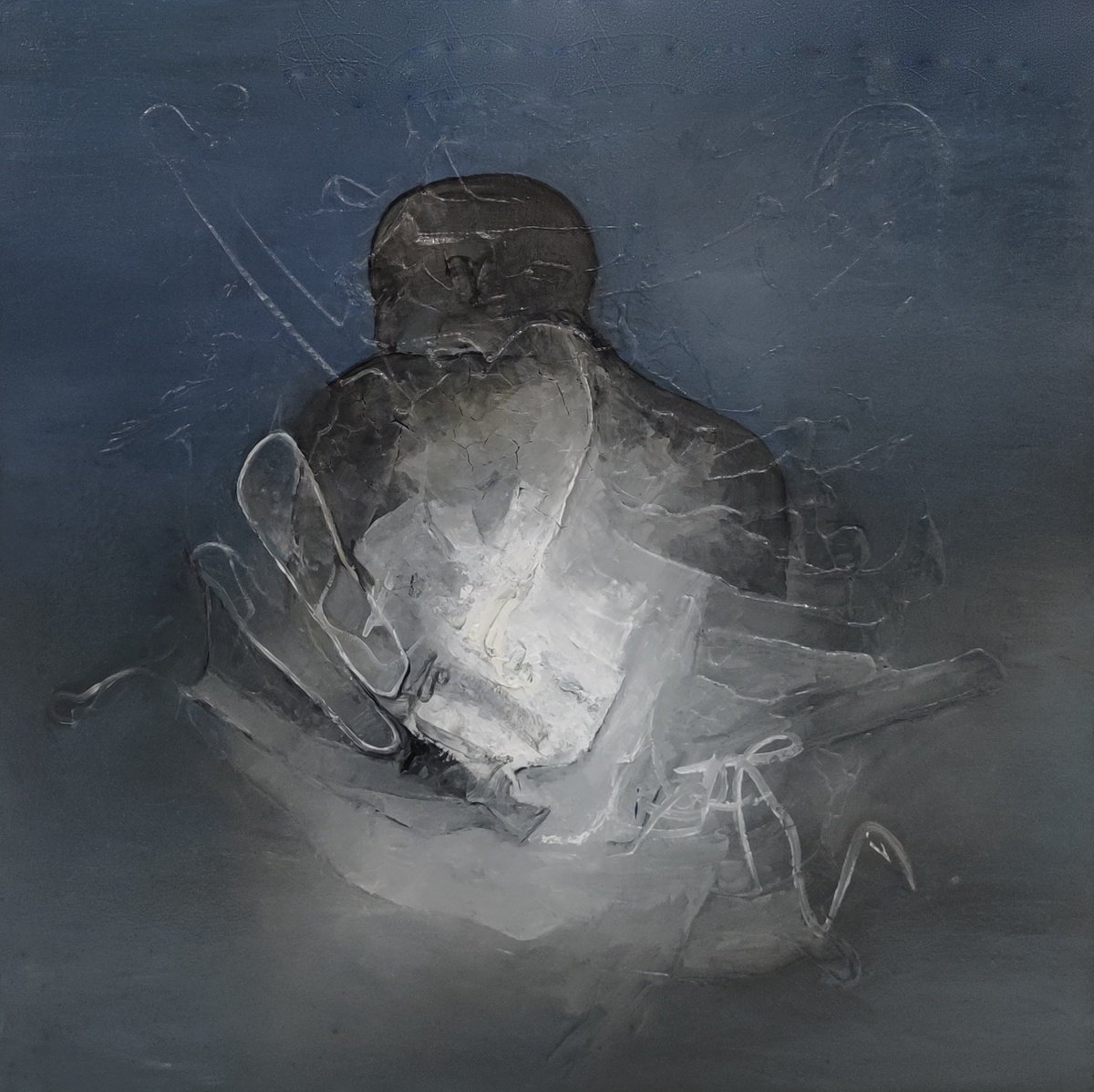 Abstract Portrait Oil Painting By Mladen Ilic, 39 X 39", Infinity, Original Artwork