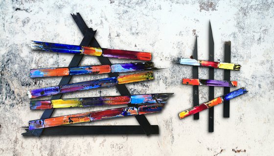 "What We Are Made Of" - Save As A Series - Original PMS Mixed Media Sculptural Paintings On Reclaimed Wood - 49 x 28 inches