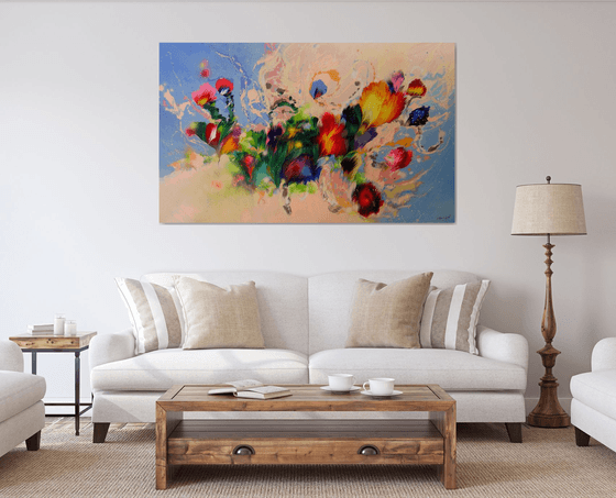 63" Extra Large Floral Abstract painting "Dance of flowers"
