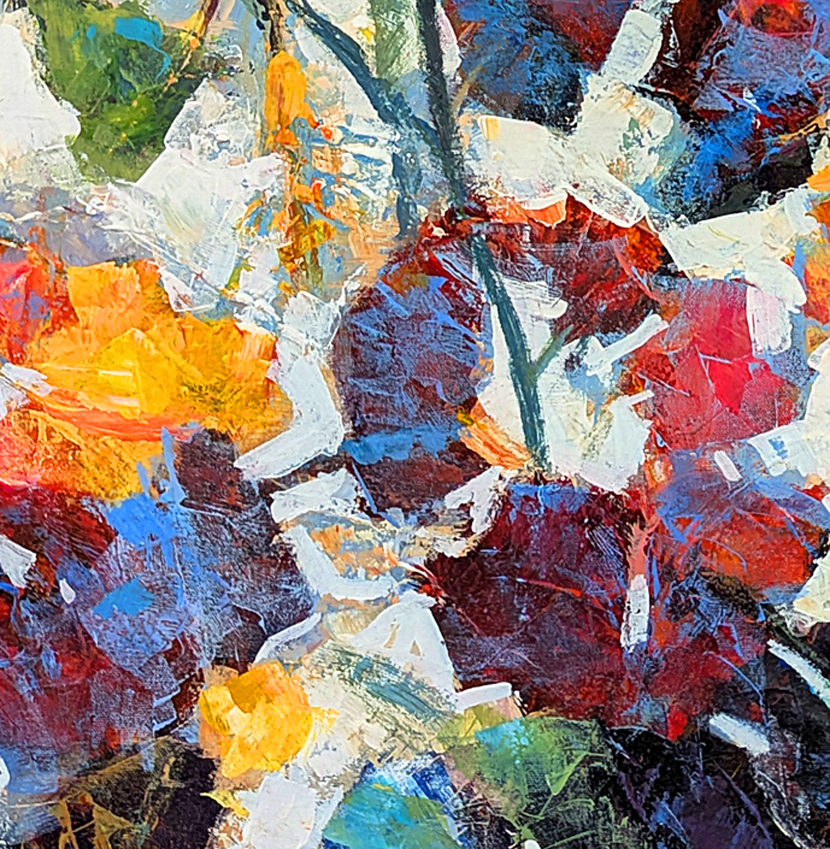 Kanayo Ede | Original Acrylic Painting | Red And Gold Flowers | 76 X 76Cm | Artwork For Sale On Artfinder