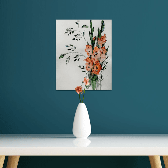 Gladiolus painting/ Red flowers art