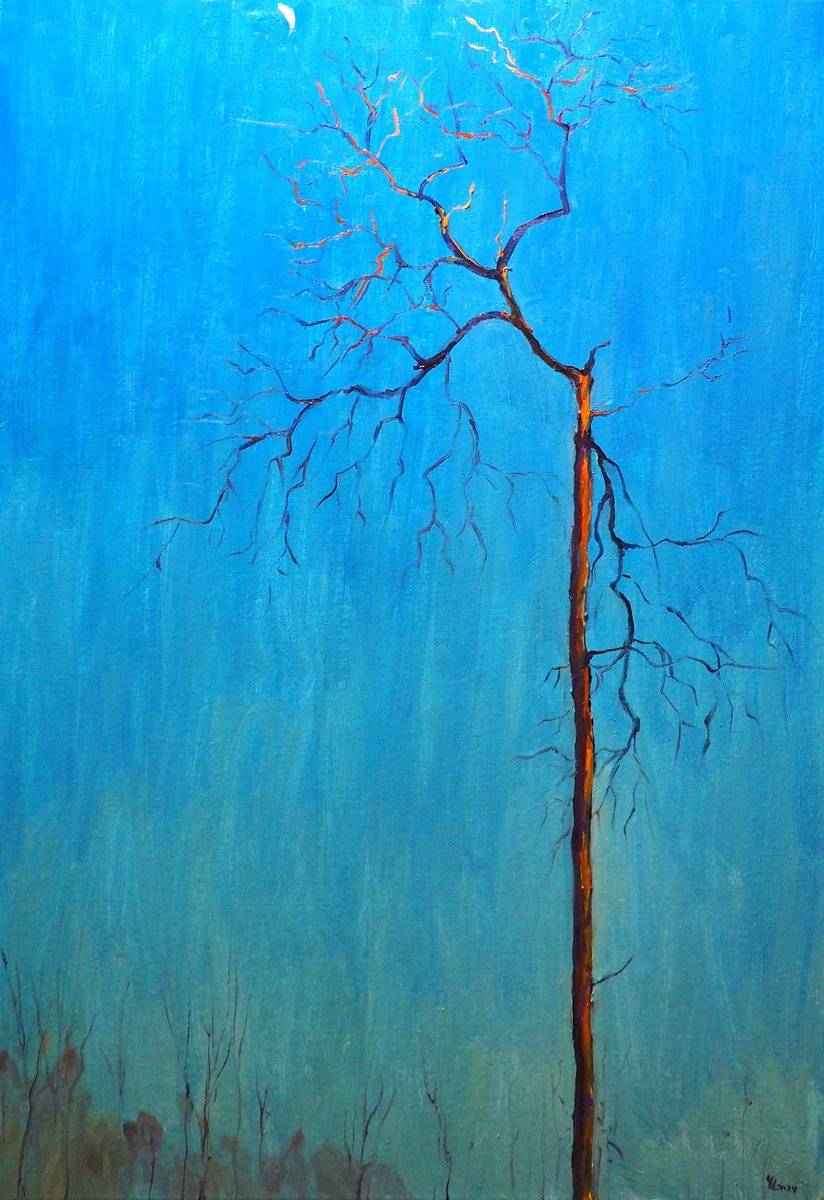 Impressionistic Landscape Oil Painting By Yuanyuan Liu, 28 X 39", A Single Tree, Original Artwork