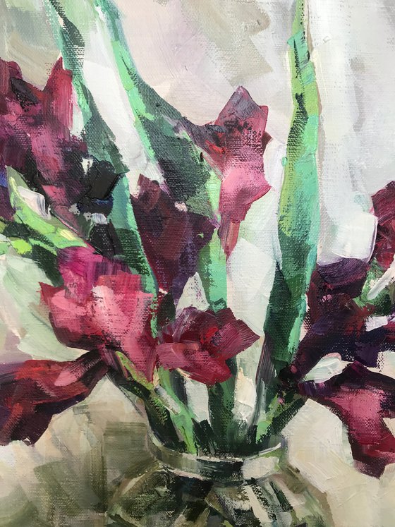 Gladiolus.. one of a kind, handmade artwork, original painting.