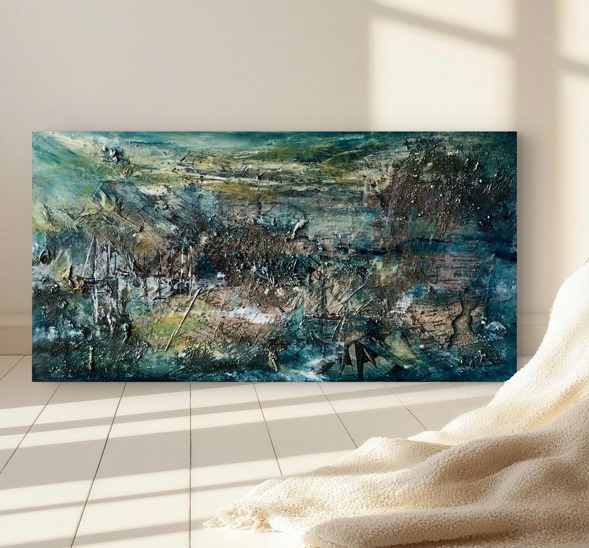 Abstract Painting By Snezana Djordjevic, 26 X 14", The Compass Of Your Heart, Original Artwork