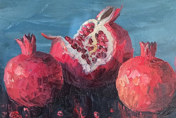 Pomegranates (30x60cm, oil painting,  ready to hang)