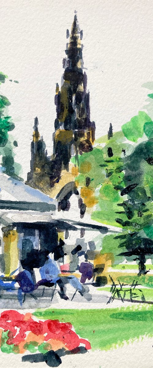 View to Scott Monument, Edinburgh, Scotland - Sketch by Paul Gurney