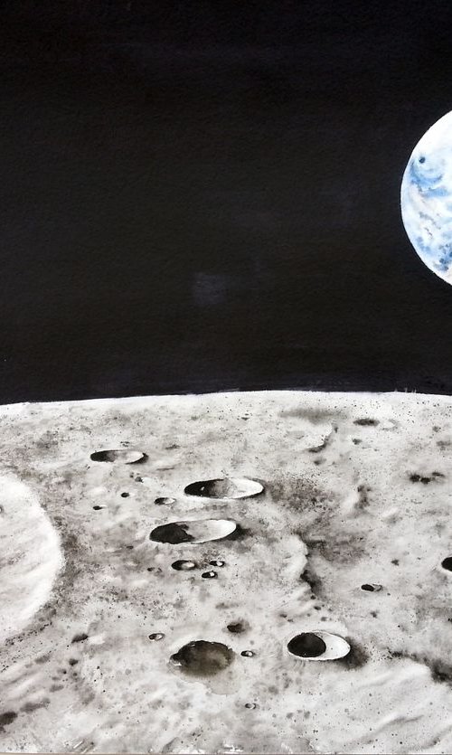 Earthrise Over the Moon by Olga Beliaeva Watercolour