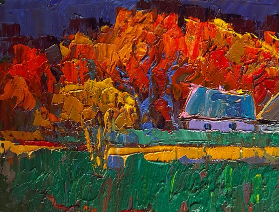 Crimson autumn in the village