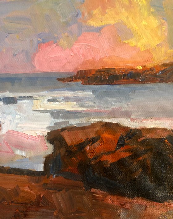 When the sky turned pink. seascape oil painting
