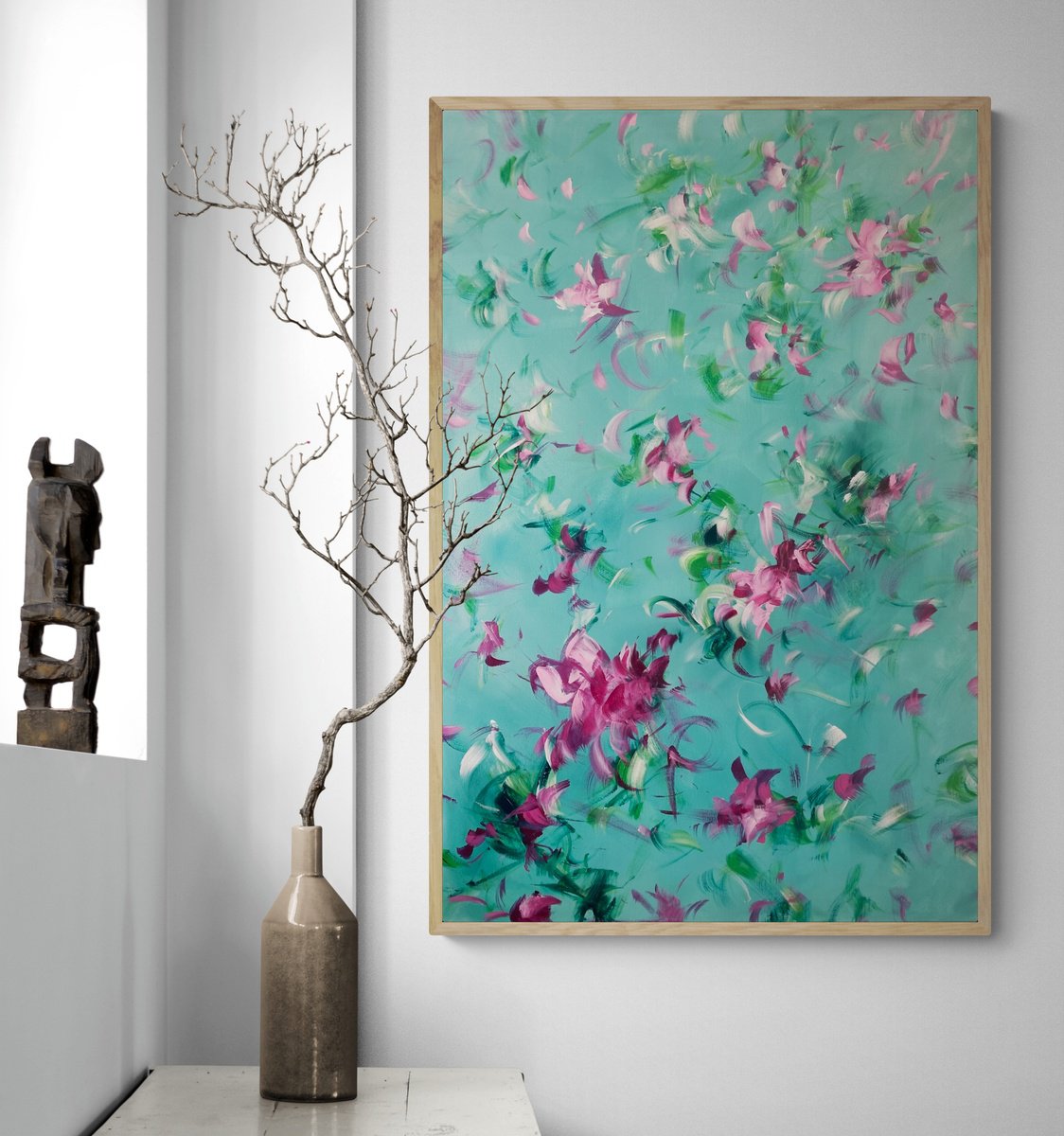 Organic Botanical Acrylic Painting By Katherine Spiller, 37 X 25", Garden Heart, Original Artwork