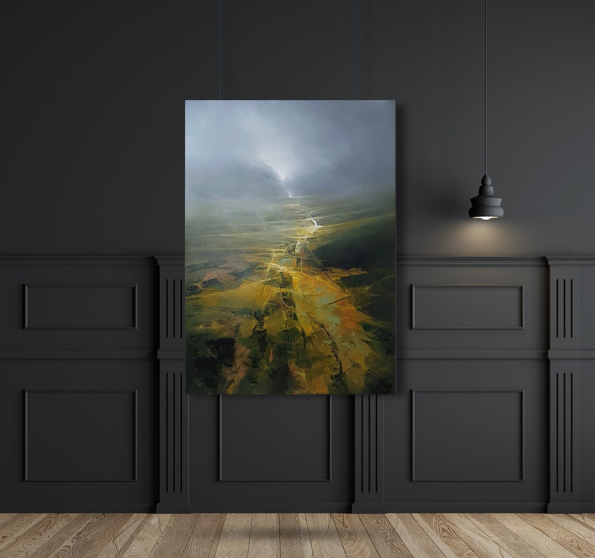 Abstract Landscape Oil Painting By Ivan Grozdanovski, 28 X 39, Secret Of The Green Valley-4C, Original Artwork